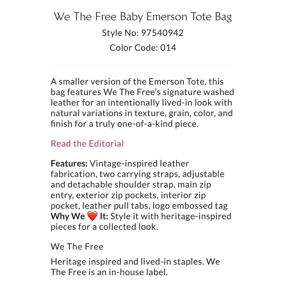 Iconic We The Free by Free People Baby Emerson Tote Bag Tan NEW NWT - Picture 5 of 10